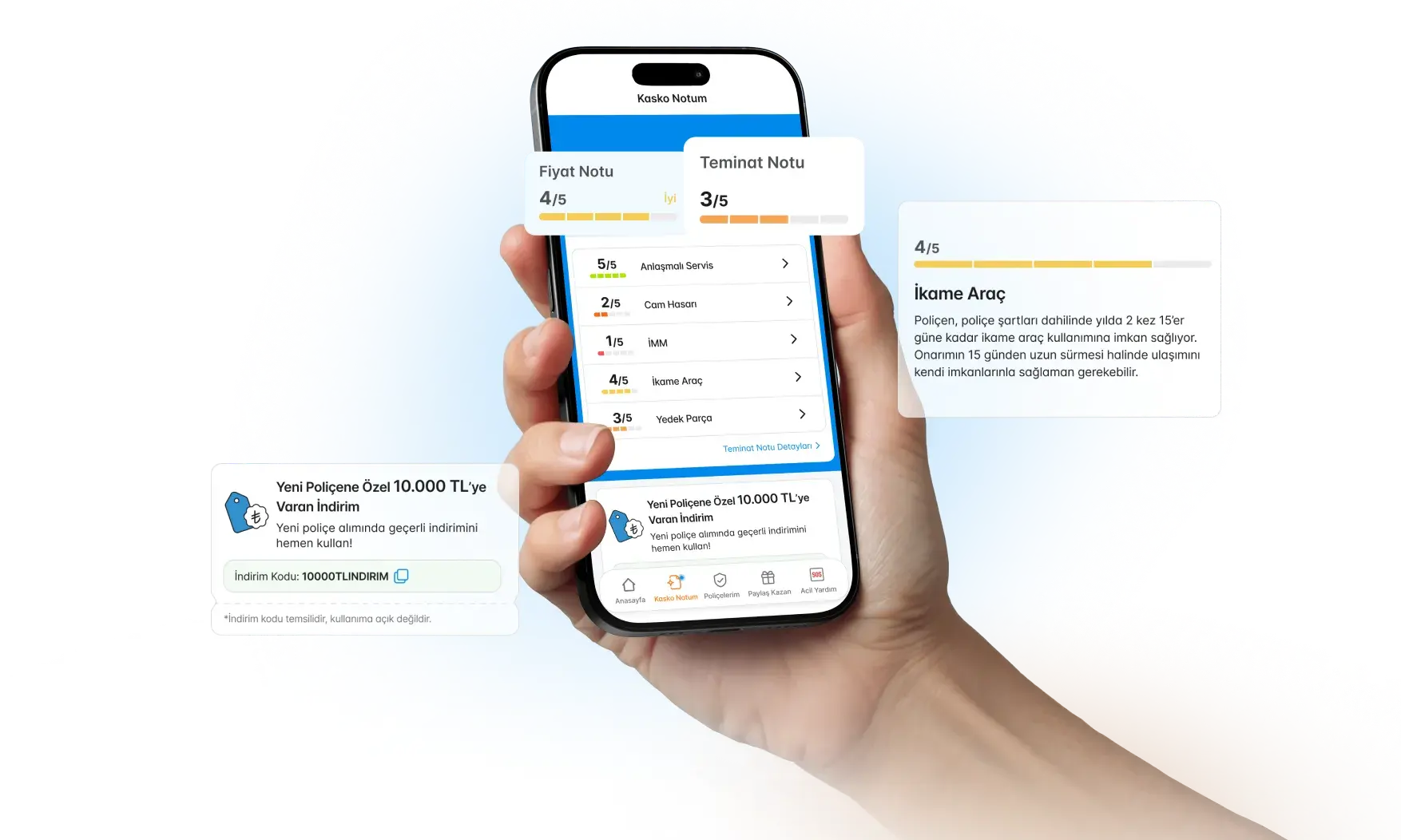 Sigortam.net uygulaması Kasko Notum ekranı